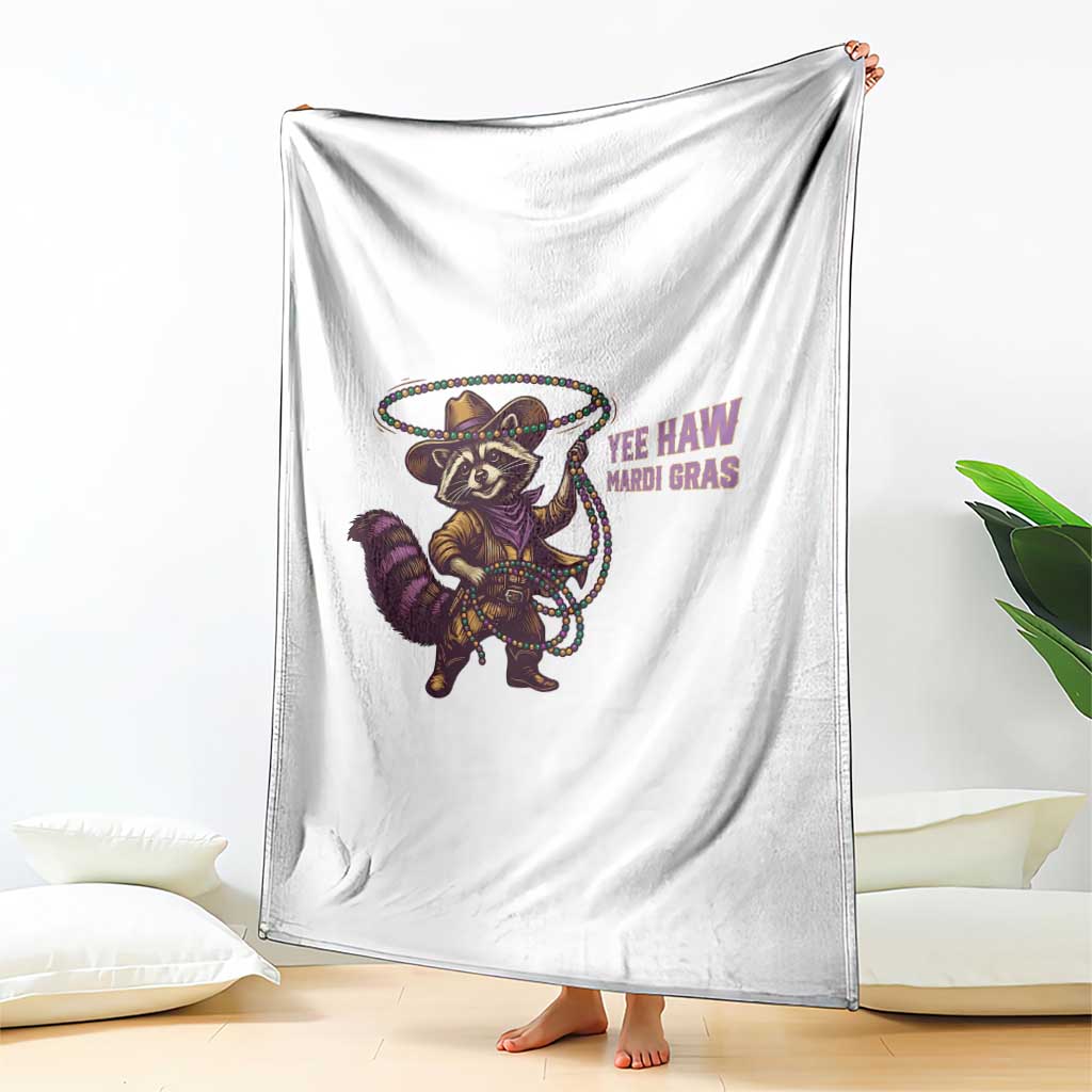 Mardi Gras Raccoon Throw Blanket Yee Haw Cowboy Mardi Gras Carnival Trendy Meme TS14 Print Your Wear