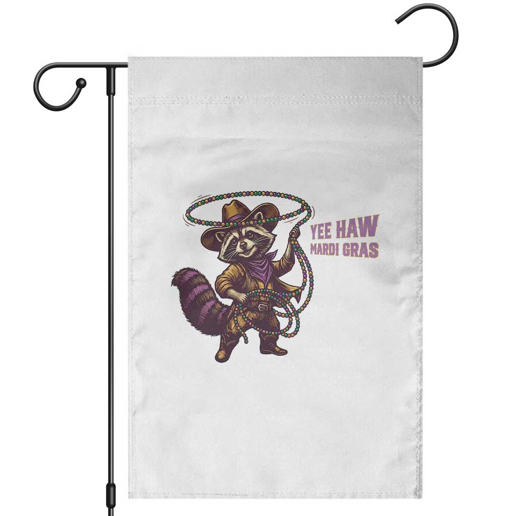 Mardi Gras Raccoon Garden Flag Yee Haw Cowboy Mardi Gras Carnival Trendy Meme TS14 White Print Your Wear