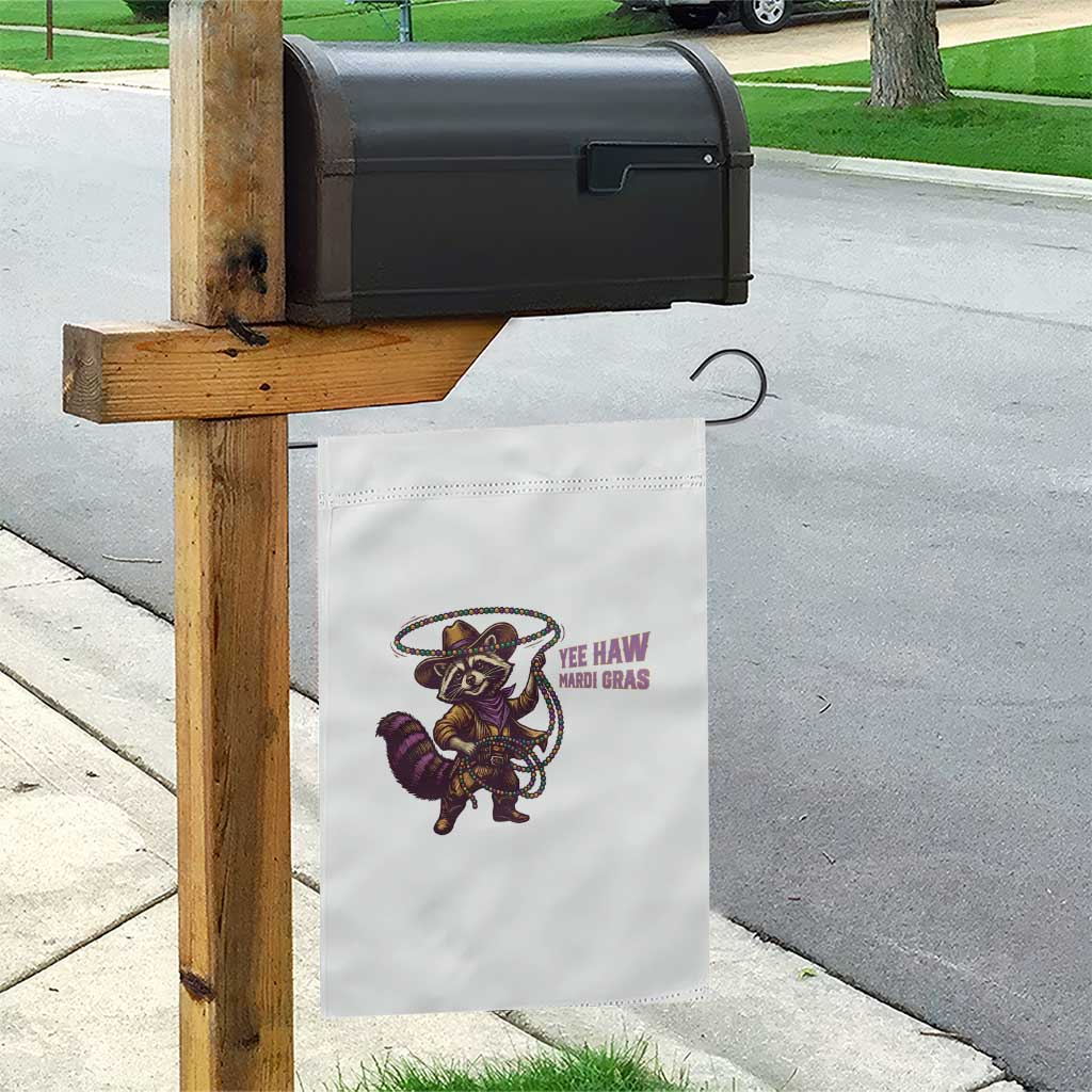Mardi Gras Raccoon Garden Flag Yee Haw Cowboy Mardi Gras Carnival Trendy Meme TS14 Print Your Wear
