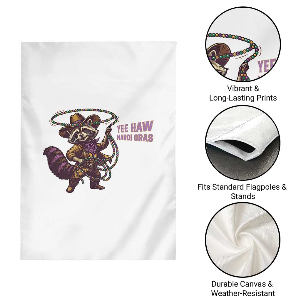Mardi Gras Raccoon Garden Flag Yee Haw Cowboy Mardi Gras Carnival Trendy Meme TS14 Print Your Wear