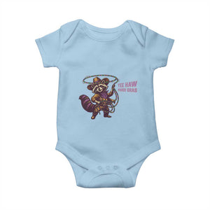Mardi Gras Raccoon Baby Onesie Yee Haw Cowboy Mardi Gras Carnival Trendy Meme TS14 Light Blue Print Your Wear