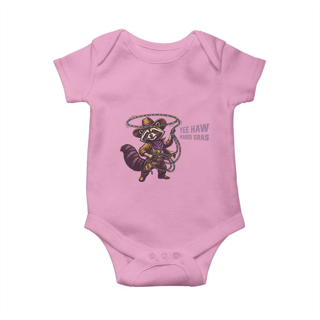 Mardi Gras Raccoon Baby Onesie Yee Haw Cowboy Mardi Gras Carnival Trendy Meme TS14 Light Pink Print Your Wear