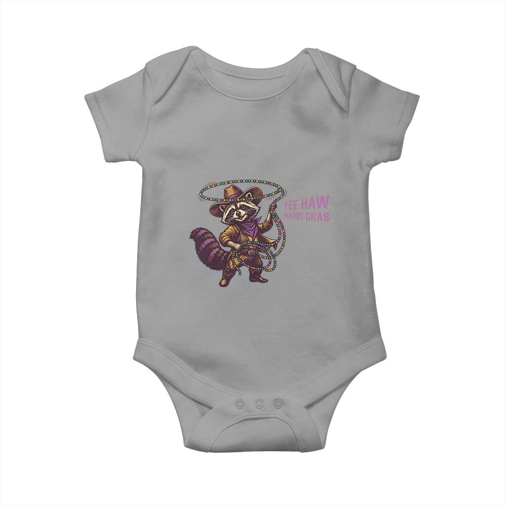 Mardi Gras Raccoon Baby Onesie Yee Haw Cowboy Mardi Gras Carnival Trendy Meme TS14 Sport Gray Print Your Wear