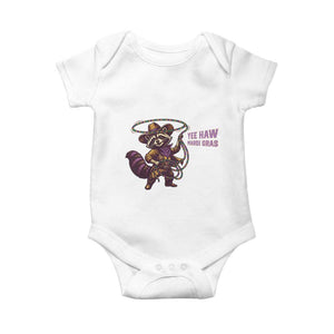 Mardi Gras Raccoon Baby Onesie Yee Haw Cowboy Mardi Gras Carnival Trendy Meme TS14 White Print Your Wear