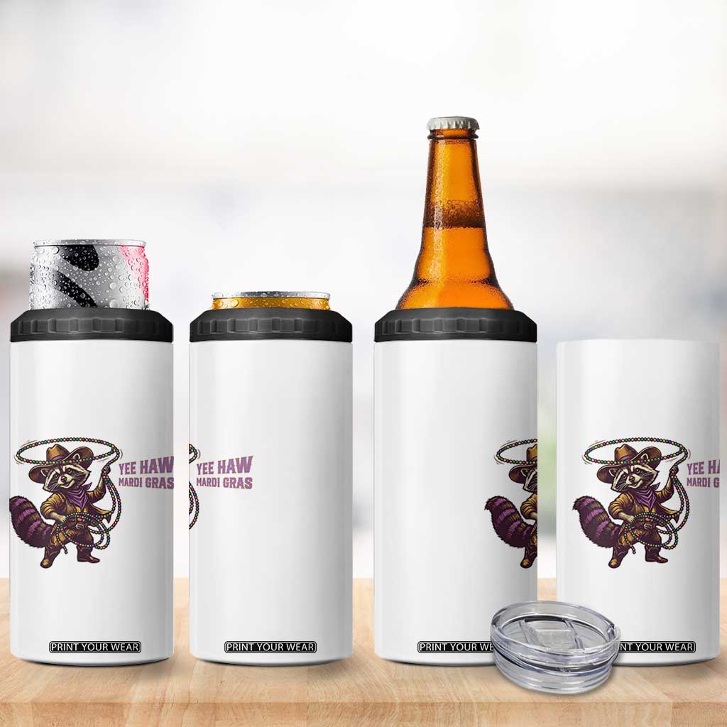 Mardi Gras Raccoon 4 in 1 Can Cooler Tumbler Yee Haw Cowboy Mardi Gras Carnival Trendy Meme TS14 Print Your Wear
