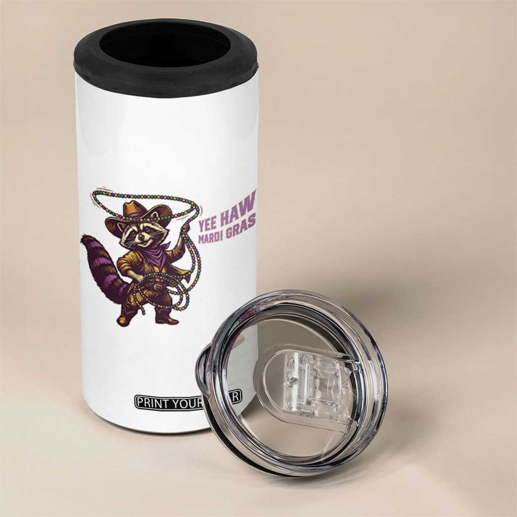 Mardi Gras Raccoon 4 in 1 Can Cooler Tumbler Yee Haw Cowboy Mardi Gras Carnival Trendy Meme TS14 Print Your Wear