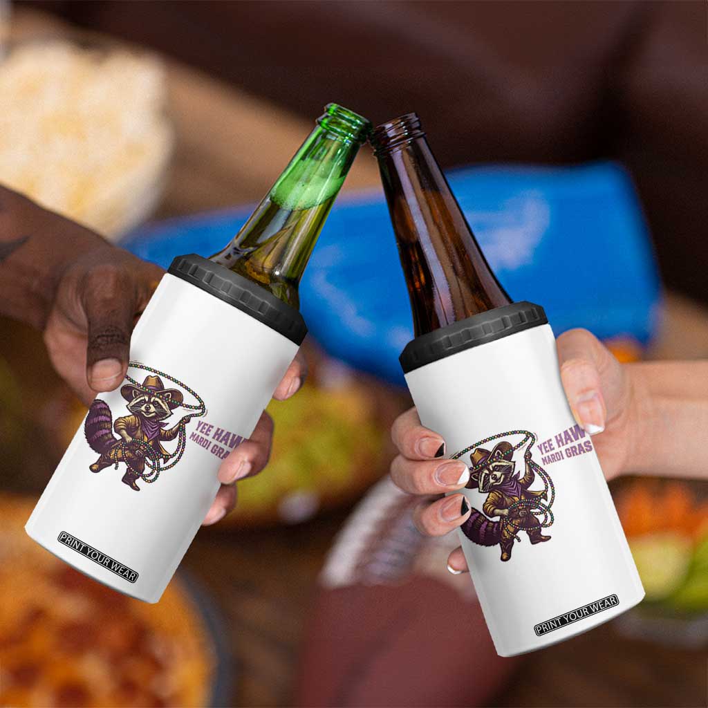 Mardi Gras Raccoon 4 in 1 Can Cooler Tumbler Yee Haw Cowboy Mardi Gras Carnival Trendy Meme TS14 Print Your Wear