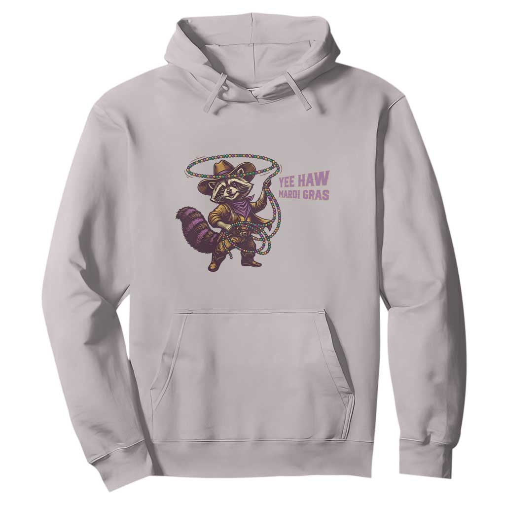 Mardi Gras Raccoon Hoodie Yee Haw Cowboy Mardi Gras Carnival Trendy Meme TS14 Ice Gray Print Your Wear