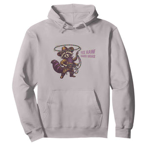 Mardi Gras Raccoon Hoodie Yee Haw Cowboy Mardi Gras Carnival Trendy Meme TS14 Ice Gray Print Your Wear