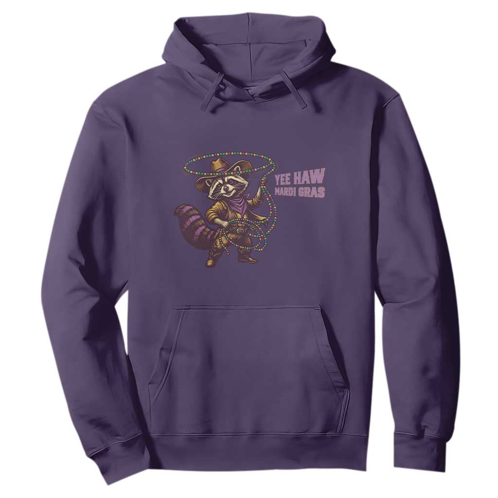 Mardi Gras Raccoon Hoodie Yee Haw Cowboy Mardi Gras Carnival Trendy Meme TS14 Purple Print Your Wear