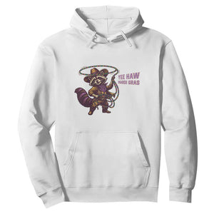 Mardi Gras Raccoon Hoodie Yee Haw Cowboy Mardi Gras Carnival Trendy Meme TS14 White Print Your Wear