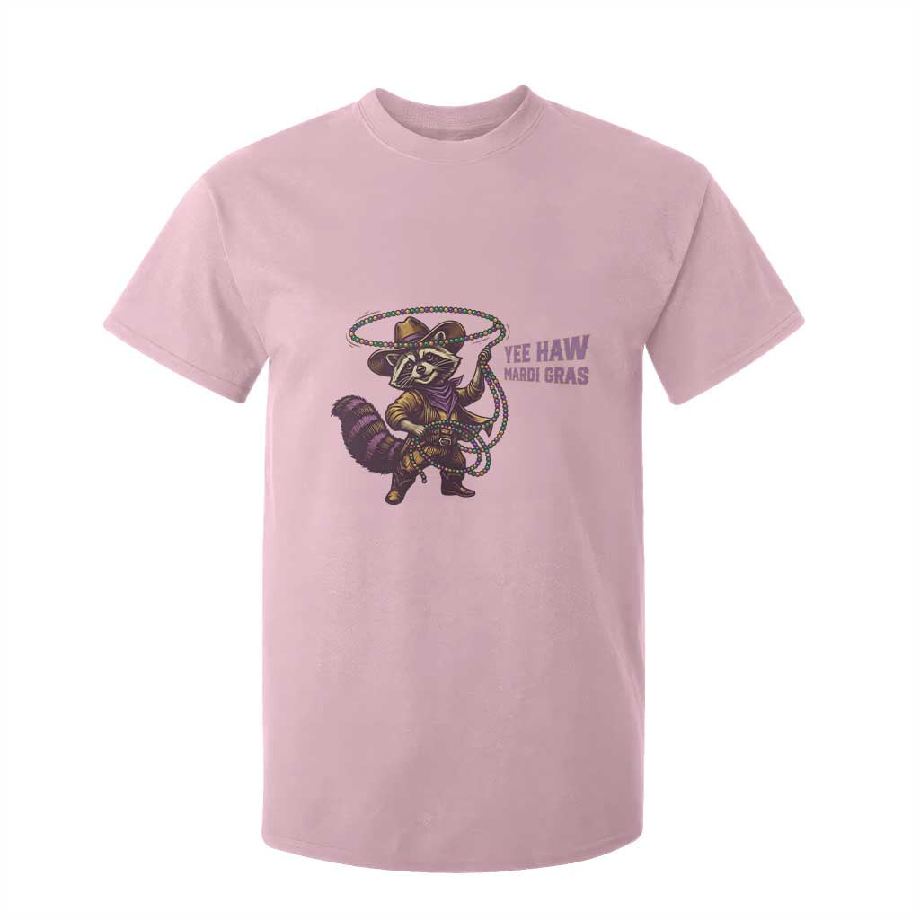 Mardi Gras Raccoon T Shirt For Kid Yee Haw Cowboy Mardi Gras Carnival Trendy Meme TS14 Light Pink Print Your Wear