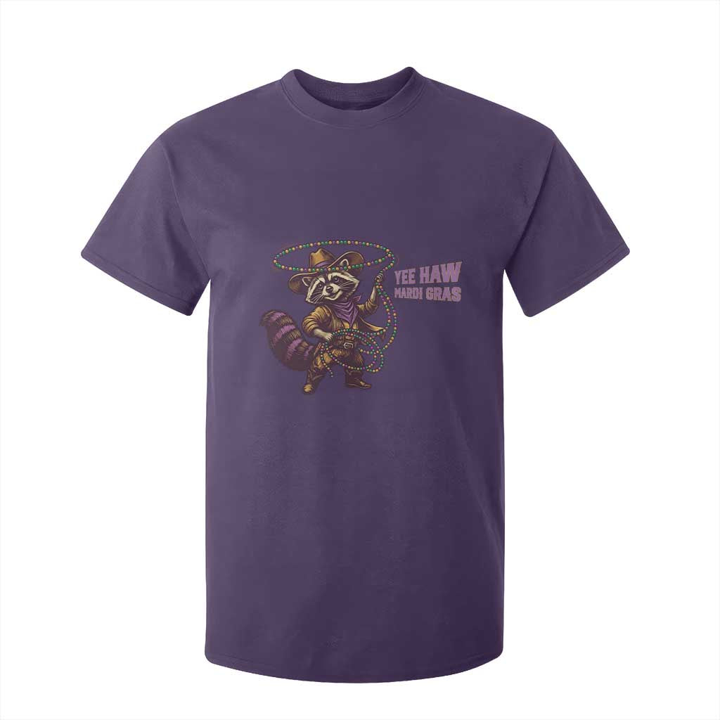 Mardi Gras Raccoon T Shirt For Kid Yee Haw Cowboy Mardi Gras Carnival Trendy Meme TS14 Purple Print Your Wear