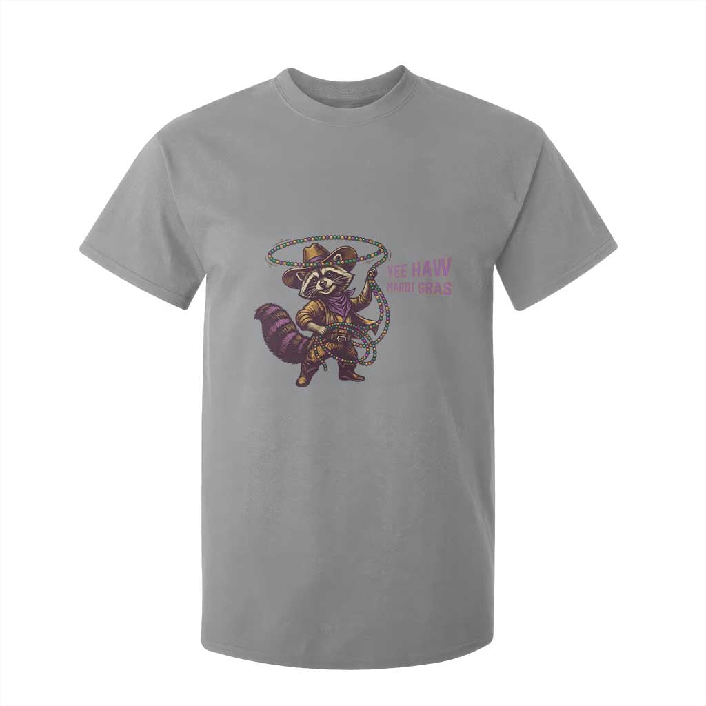 Mardi Gras Raccoon T Shirt For Kid Yee Haw Cowboy Mardi Gras Carnival Trendy Meme TS14 Sport Gray Print Your Wear