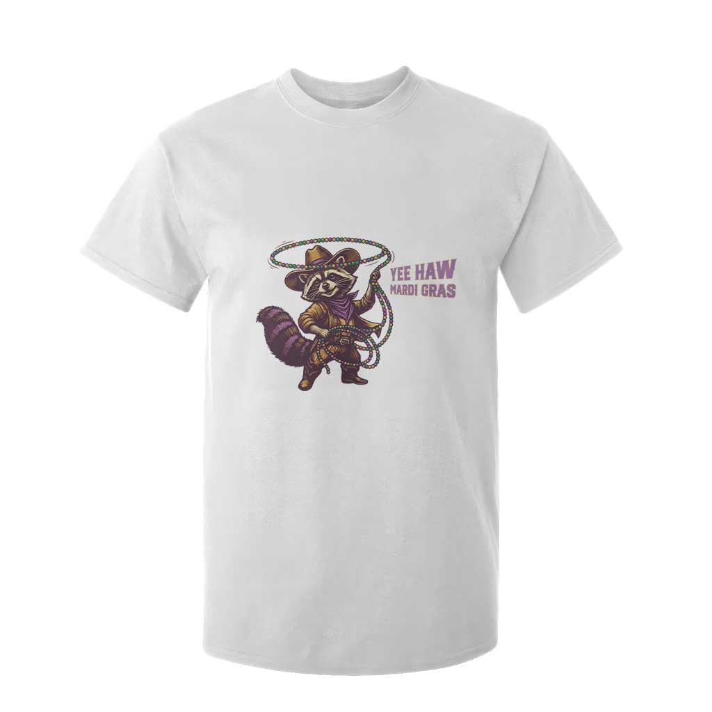 Mardi Gras Raccoon T Shirt For Kid Yee Haw Cowboy Mardi Gras Carnival Trendy Meme TS14 White Print Your Wear