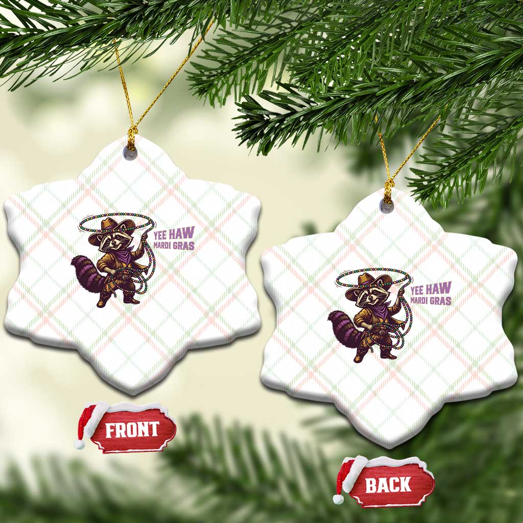 Mardi Gras Raccoon Ceramic Ornament Yee Haw Cowboy Mardi Gras Carnival Trendy Meme TS14 Print Your Wear