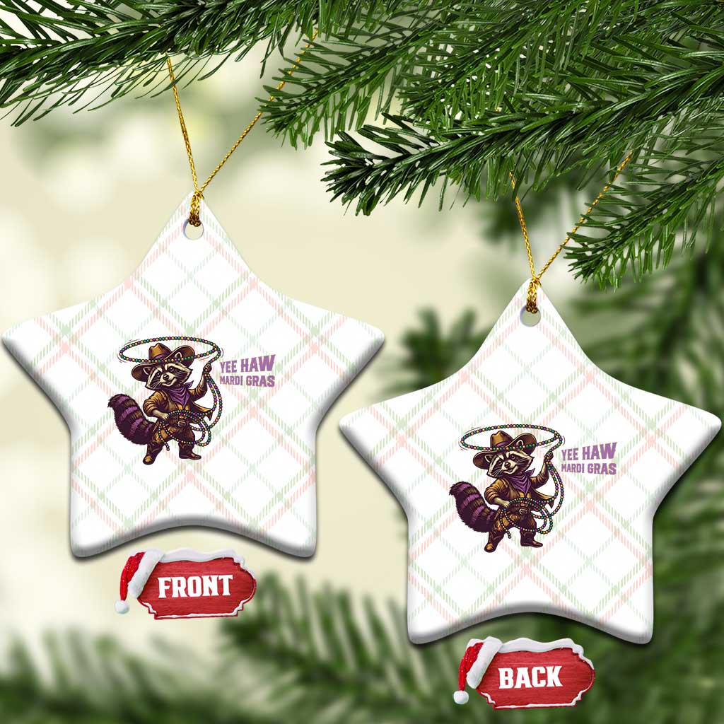 Mardi Gras Raccoon Ceramic Ornament Yee Haw Cowboy Mardi Gras Carnival Trendy Meme TS14 Print Your Wear