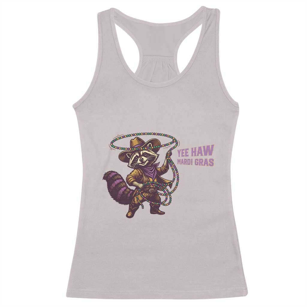 Mardi Gras Raccoon Racerback Tank Top Yee Haw Cowboy Mardi Gras Carnival Trendy Meme TS14 Ice Gray Print Your Wear