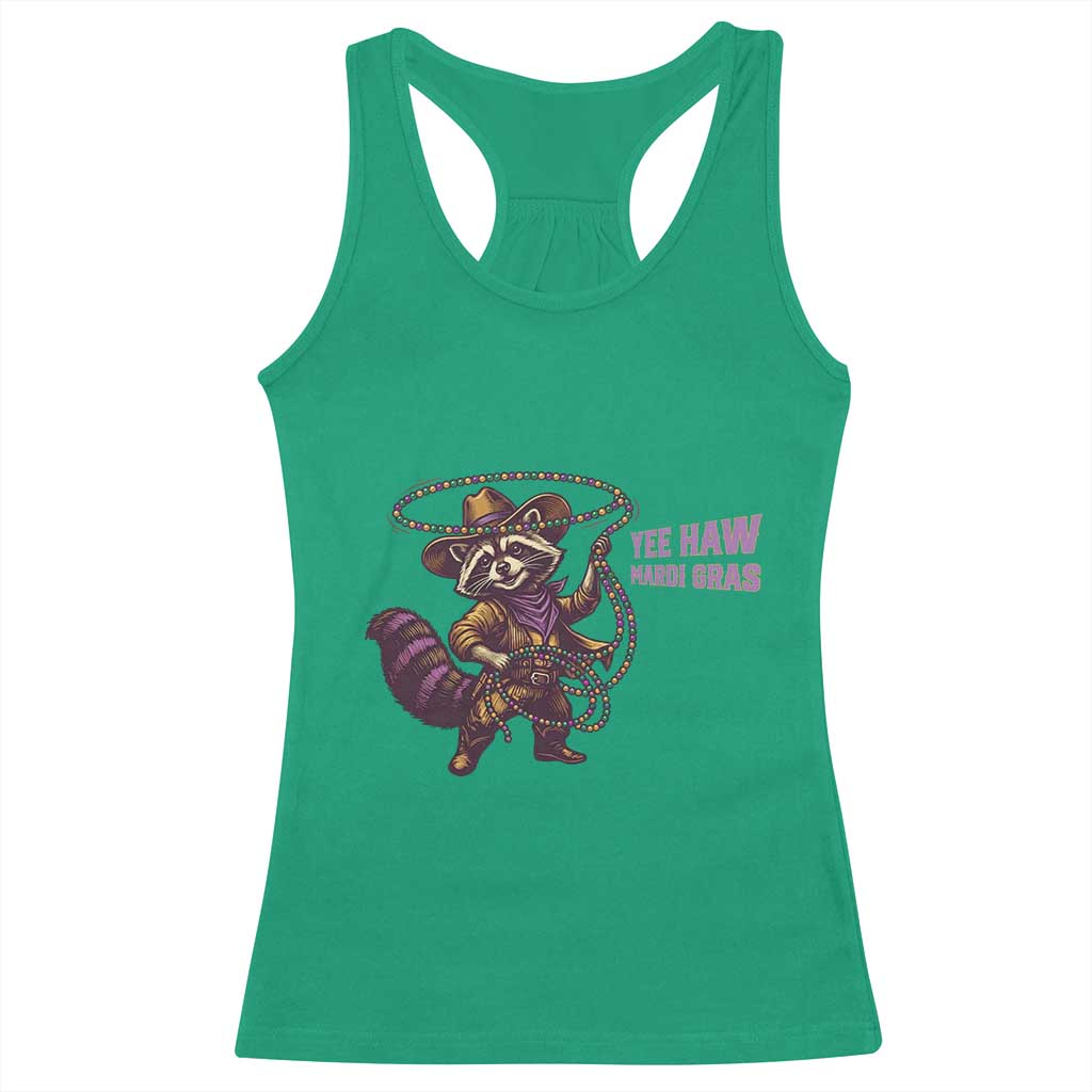 Mardi Gras Raccoon Racerback Tank Top Yee Haw Cowboy Mardi Gras Carnival Trendy Meme TS14 Irish Green Print Your Wear
