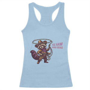 Mardi Gras Raccoon Racerback Tank Top Yee Haw Cowboy Mardi Gras Carnival Trendy Meme TS14 Light Blue Print Your Wear