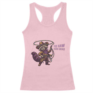 Mardi Gras Raccoon Racerback Tank Top Yee Haw Cowboy Mardi Gras Carnival Trendy Meme TS14 Light Pink Print Your Wear