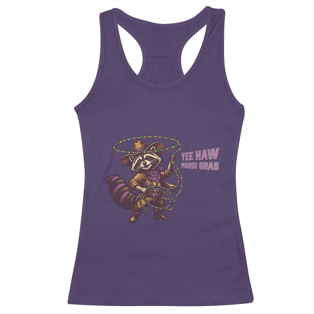 Mardi Gras Raccoon Racerback Tank Top Yee Haw Cowboy Mardi Gras Carnival Trendy Meme TS14 Purple Print Your Wear