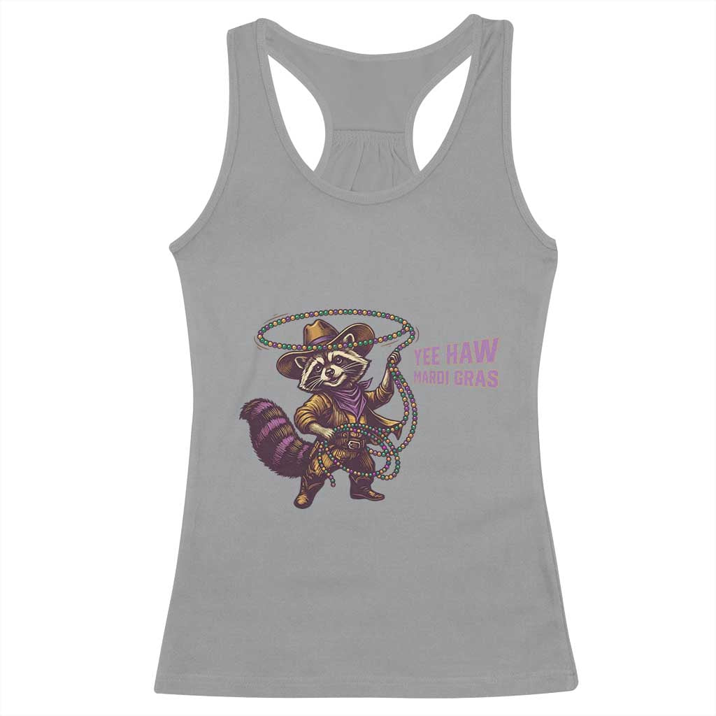 Mardi Gras Raccoon Racerback Tank Top Yee Haw Cowboy Mardi Gras Carnival Trendy Meme TS14 Sport Gray Print Your Wear
