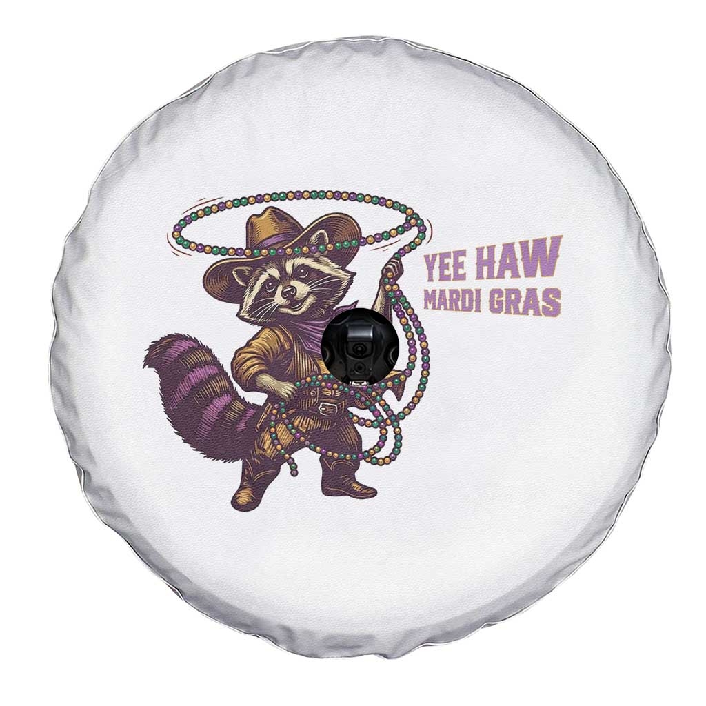 Mardi Gras Raccoon Spare Tire Cover Yee Haw Cowboy Mardi Gras Carnival Trendy Meme TS14 Print Your Wear