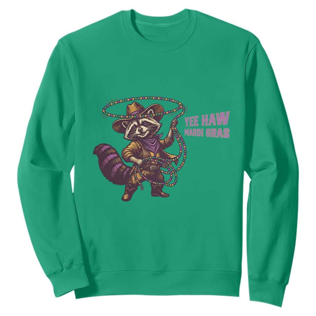 Mardi Gras Raccoon Sweatshirt Yee Haw Cowboy Mardi Gras Carnival Trendy Meme TS14 Irish Green Print Your Wear