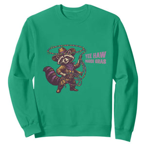 Mardi Gras Raccoon Sweatshirt Yee Haw Cowboy Mardi Gras Carnival Trendy Meme TS14 Irish Green Print Your Wear