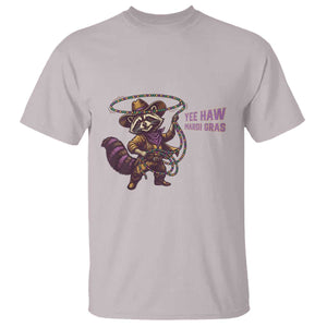 Mardi Gras Raccoon T Shirt Yee Haw Cowboy Mardi Gras Carnival Trendy Meme TS14 Ice Gray Print Your Wear