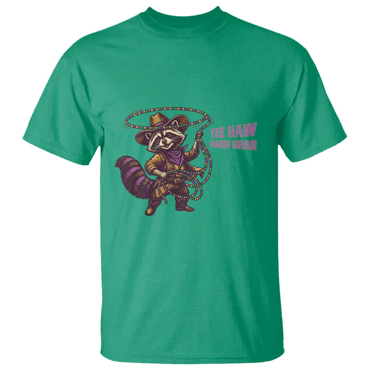 Mardi Gras Raccoon T Shirt Yee Haw Cowboy Mardi Gras Carnival Trendy Meme TS14 Irish Green Print Your Wear