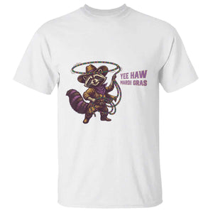 Mardi Gras Raccoon T Shirt Yee Haw Cowboy Mardi Gras Carnival Trendy Meme TS14 White Print Your Wear