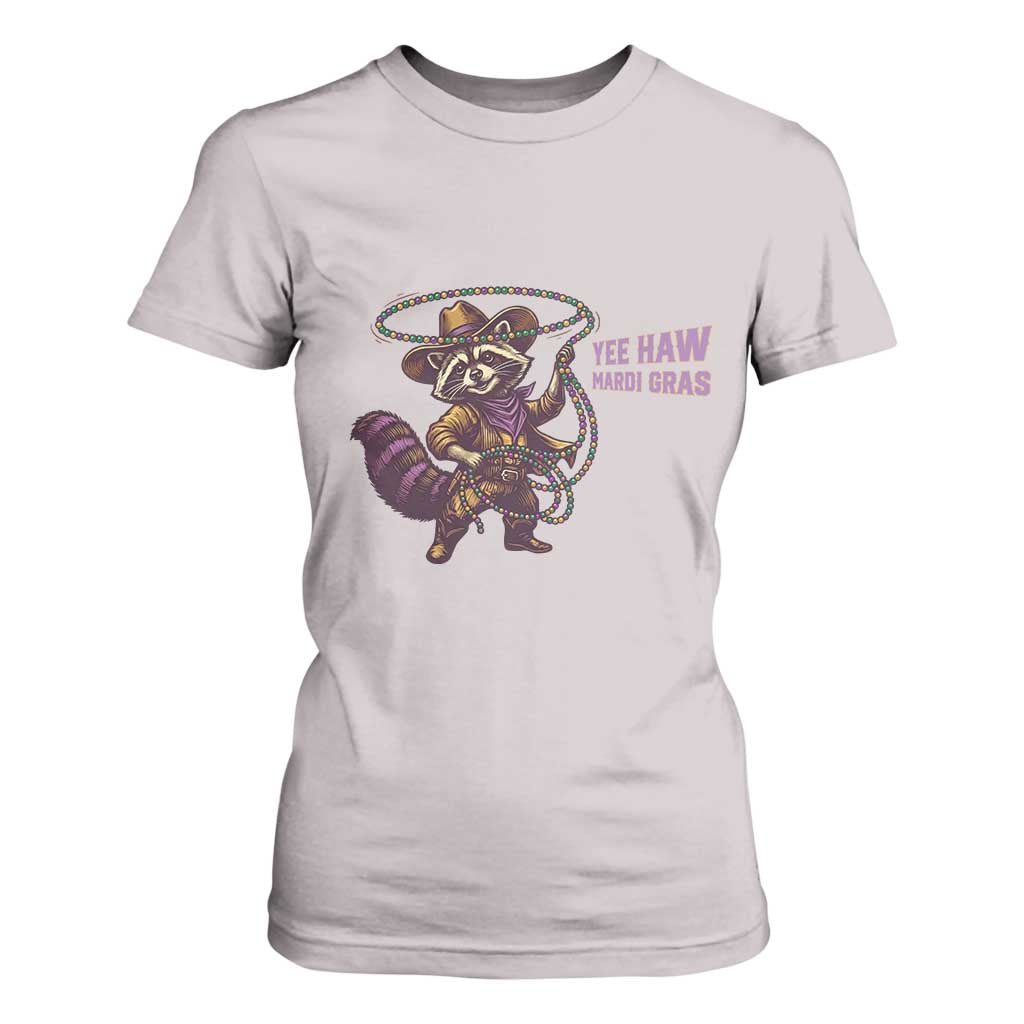 Mardi Gras Raccoon T Shirt For Women Yee Haw Cowboy Mardi Gras Carnival Trendy Meme TS14 Ice Gray Print Your Wear