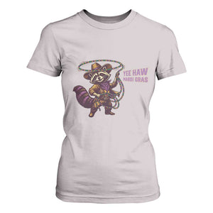 Mardi Gras Raccoon T Shirt For Women Yee Haw Cowboy Mardi Gras Carnival Trendy Meme TS14 Ice Gray Print Your Wear