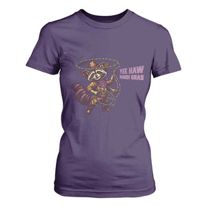 Mardi Gras Raccoon T Shirt For Women Yee Haw Cowboy Mardi Gras Carnival Trendy Meme TS14 Purple Print Your Wear