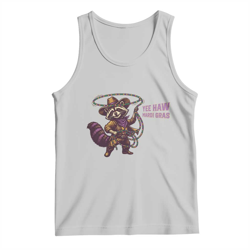 Mardi Gras Raccoon Tank Top Yee Haw Cowboy Mardi Gras Carnival Trendy Meme TS14 Ash Print Your Wear