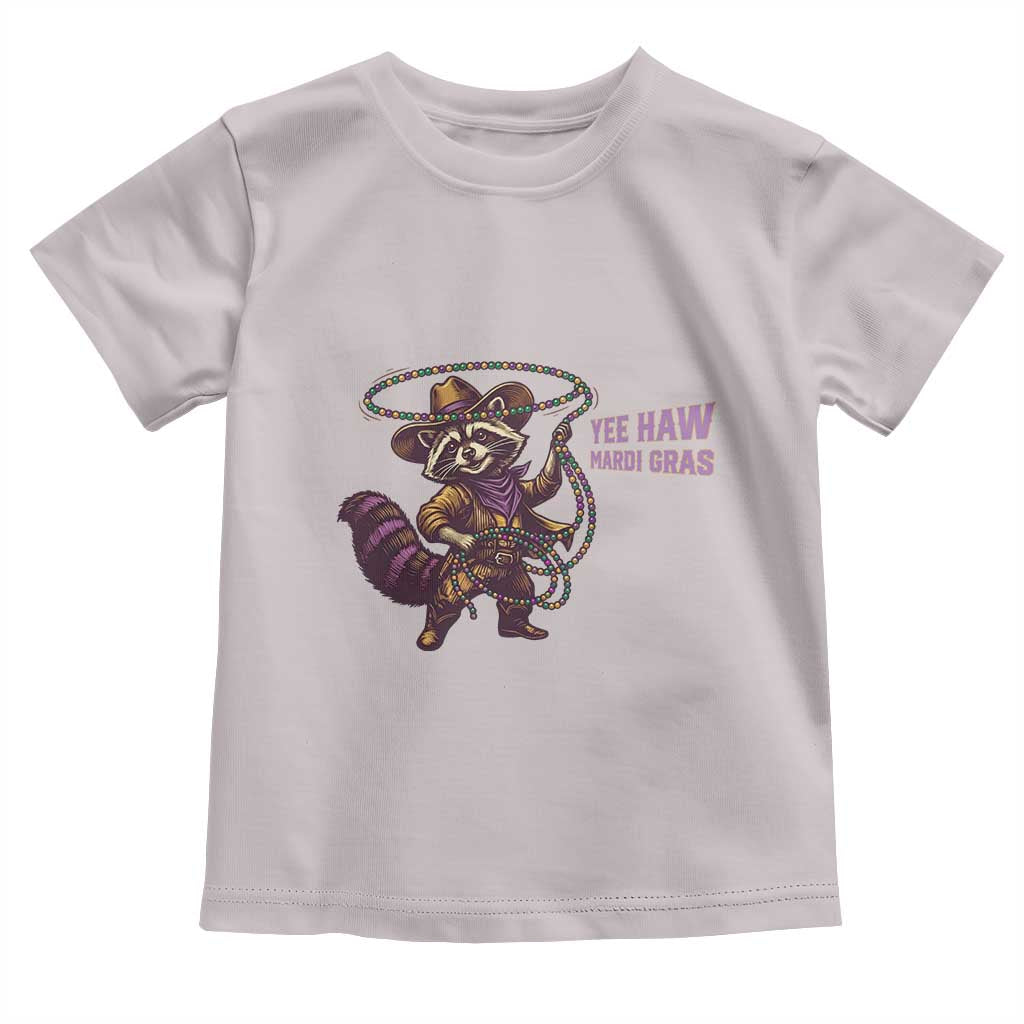Mardi Gras Raccoon Toddler T Shirt Yee Haw Cowboy Mardi Gras Carnival Trendy Meme TS14 Ice Gray Print Your Wear
