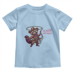 Mardi Gras Raccoon Toddler T Shirt Yee Haw Cowboy Mardi Gras Carnival Trendy Meme TS14 Light Blue Print Your Wear