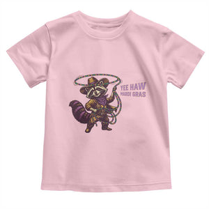 Mardi Gras Raccoon Toddler T Shirt Yee Haw Cowboy Mardi Gras Carnival Trendy Meme TS14 Light Pink Print Your Wear