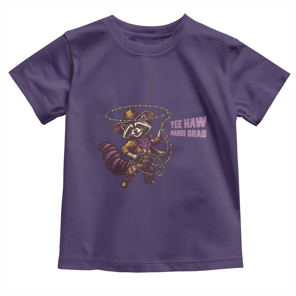 Mardi Gras Raccoon Toddler T Shirt Yee Haw Cowboy Mardi Gras Carnival Trendy Meme TS14 Purple Print Your Wear