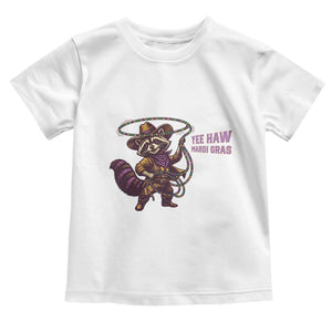 Mardi Gras Raccoon Toddler T Shirt Yee Haw Cowboy Mardi Gras Carnival Trendy Meme TS14 White Print Your Wear