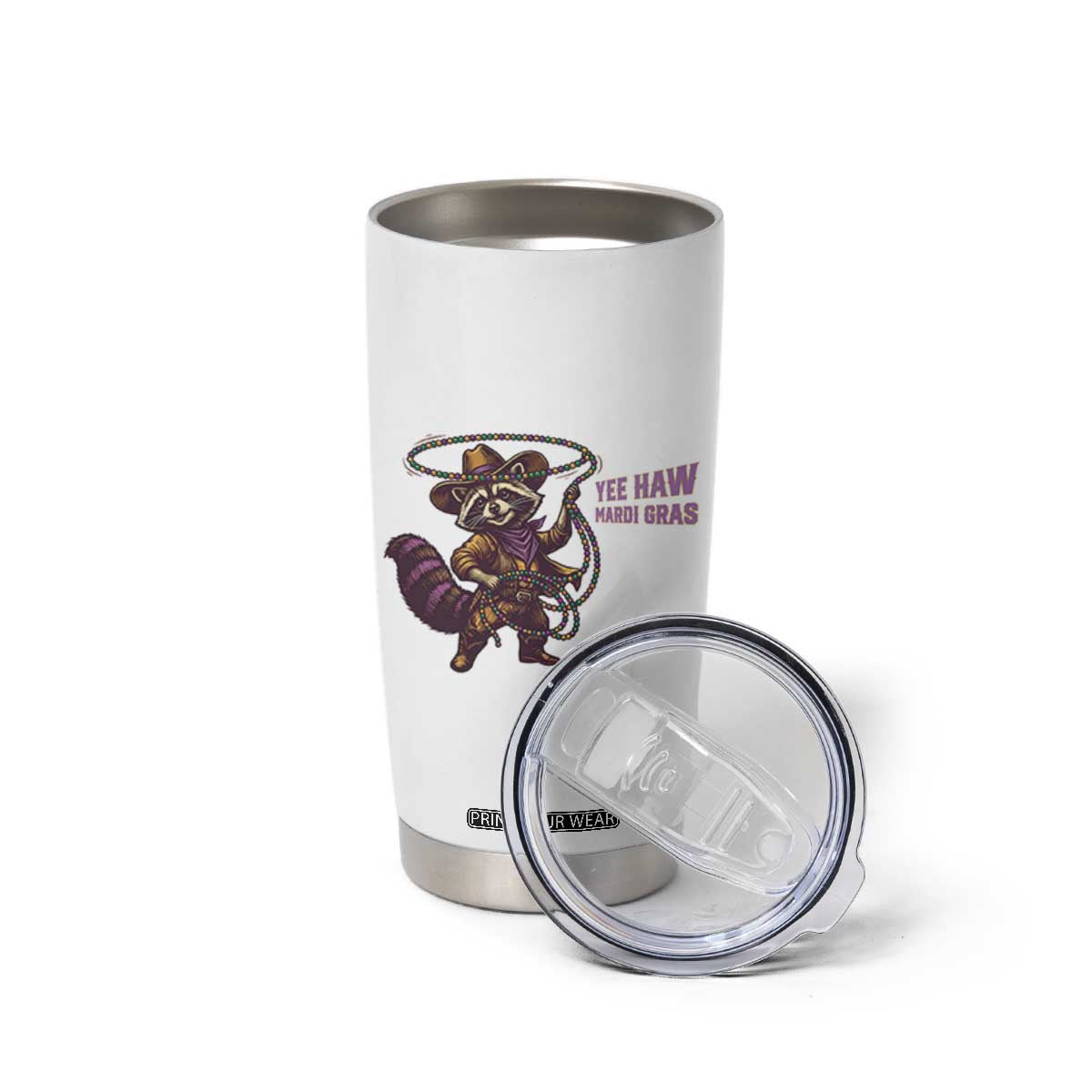 Mardi Gras Raccoon Tumbler Cup Yee Haw Cowboy Mardi Gras Carnival Trendy Meme TS14 Print Your Wear