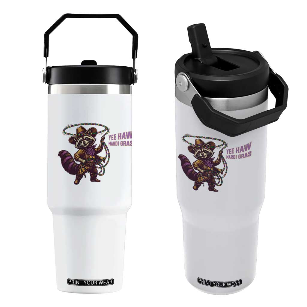 Mardi Gras Raccoon Flip Straw Tumbler Yee Haw Cowboy Mardi Gras Carnival Trendy Meme TS14 One Size: 30 oz White Print Your Wear