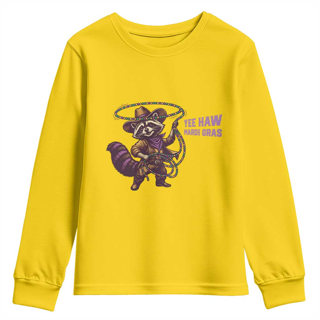 Mardi Gras Raccoon Youth Sweatshirt Yee Haw Cowboy Mardi Gras Carnival Trendy Meme TS14 Daisy Print Your Wear