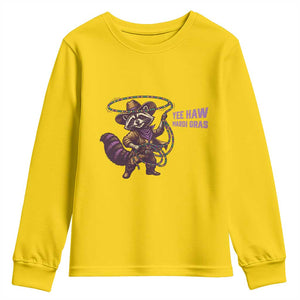 Mardi Gras Raccoon Youth Sweatshirt Yee Haw Cowboy Mardi Gras Carnival Trendy Meme TS14 Daisy Print Your Wear