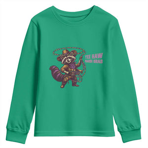 Mardi Gras Raccoon Youth Sweatshirt Yee Haw Cowboy Mardi Gras Carnival Trendy Meme TS14 Irish Green Print Your Wear