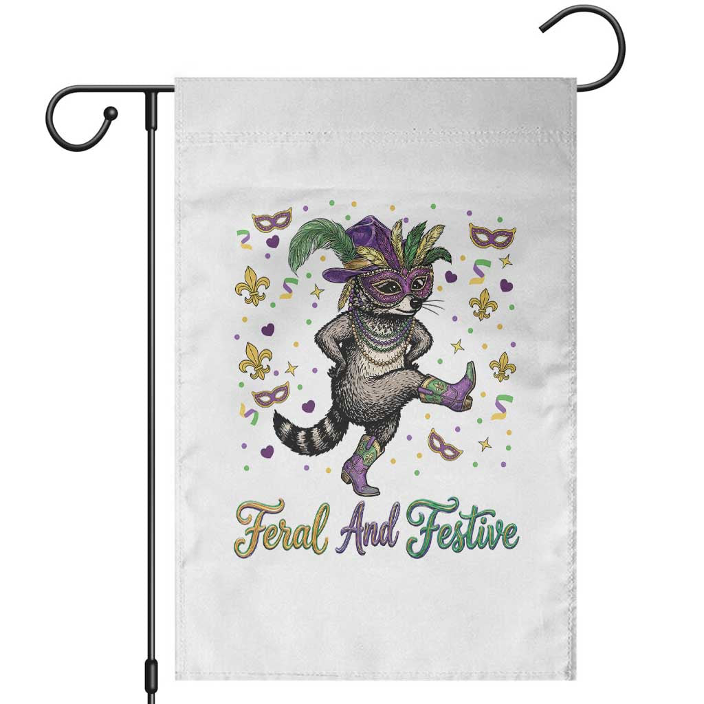Mardi Gras Raccoon Garden Flag Feral And Festive TS14 White Print Your Wear