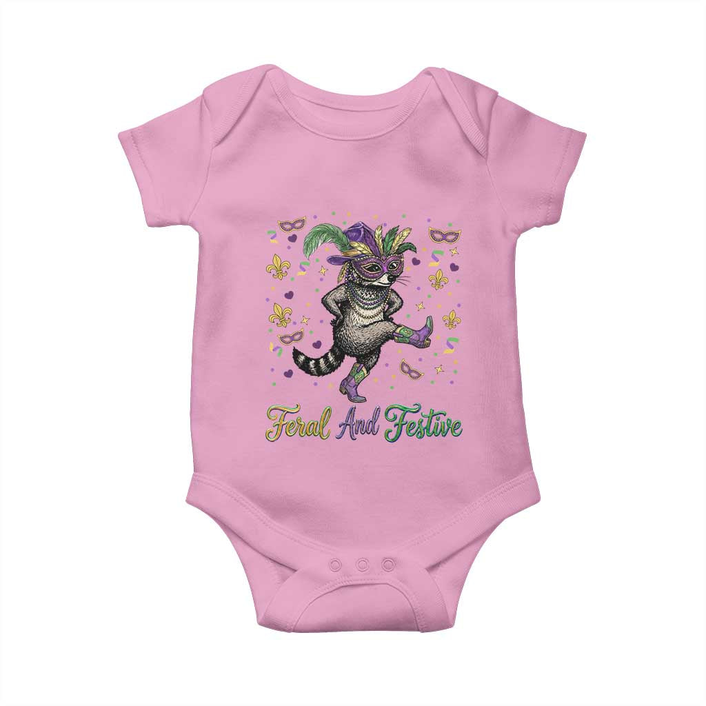 Mardi Gras Raccoon Baby Onesie Feral And Festive TS14 Light Pink Print Your Wear