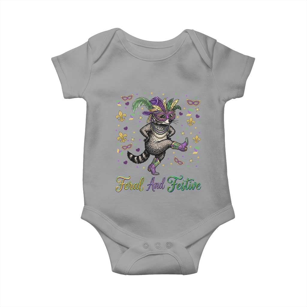 Mardi Gras Raccoon Baby Onesie Feral And Festive TS14 Sport Gray Print Your Wear